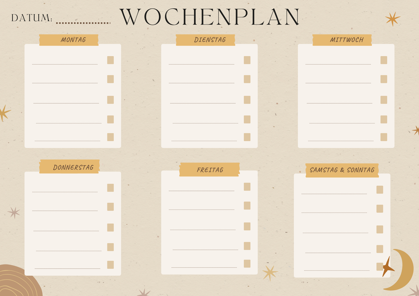 Wochenplan zum Ausfüllen